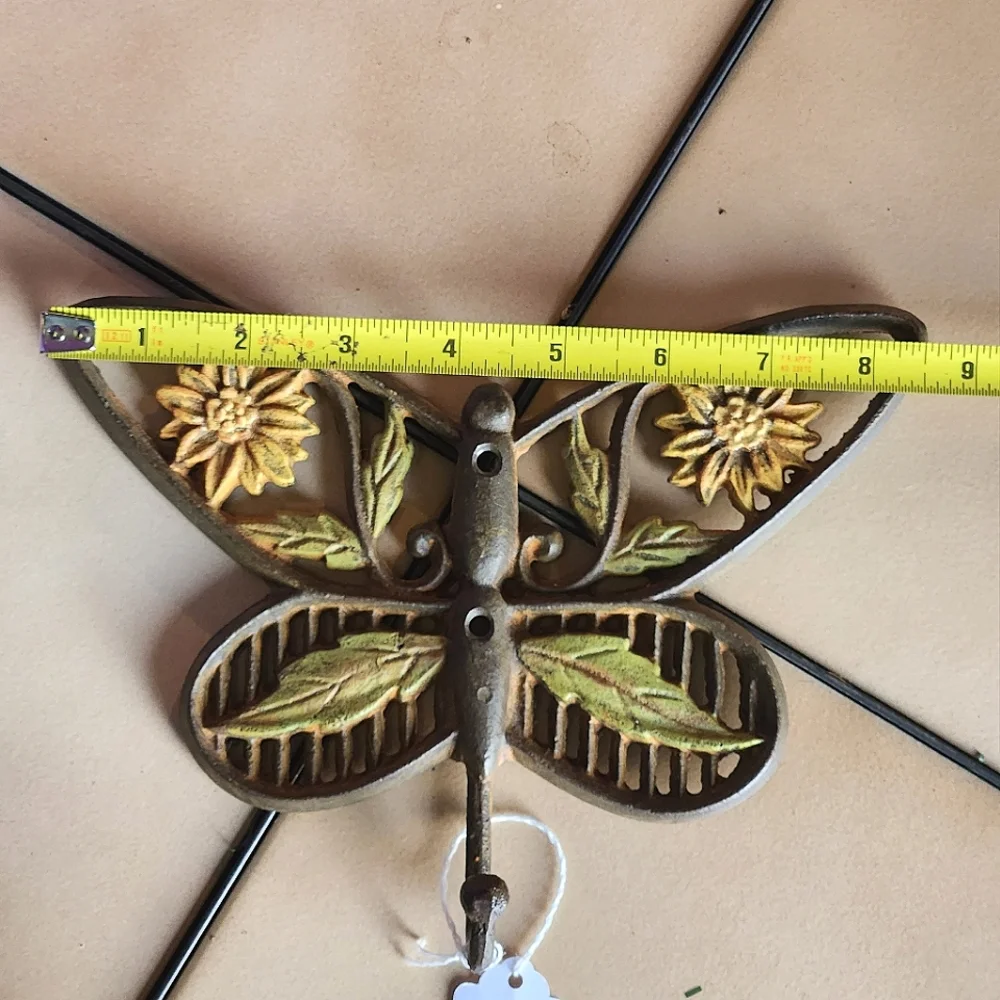 Marker's Marked Painted Iron Butterfly Wall Hook Sunflower and Leaf Detail